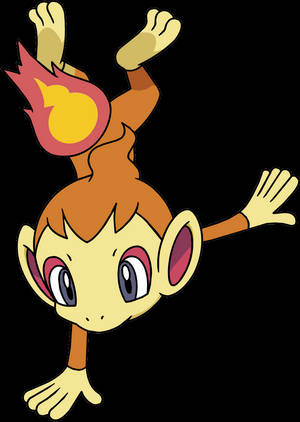 一隻頭上帶有火焰的卡通猴子倒掛著。