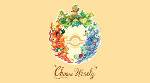黃色背景上帶有「Choose Wisely」文字的圓形精靈寶可夢屬性。