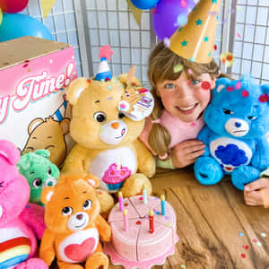 孩子與Care Bears和蛋糕慶祝生日。