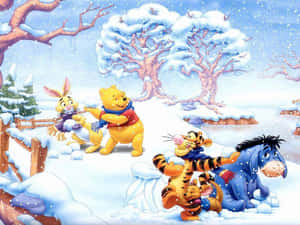 小熊維尼和朋友們在雪白的冬日景觀中玩耍。 — 雪花 壁紙