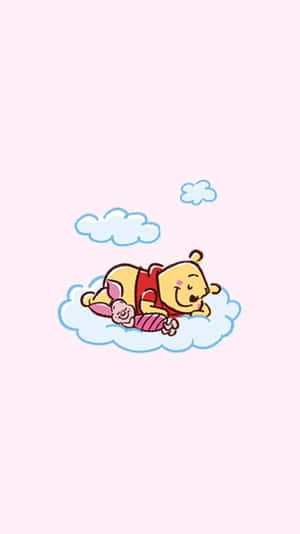 小熊維尼和小豬在粉紅色天空的雲上睡覺。 — 卡通 壁紙
