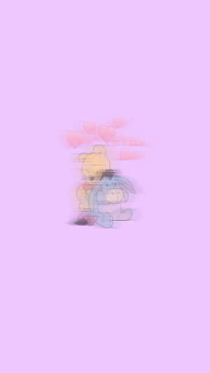 小熊維尼和咿唷坐在薰衣草背景上，漂浮的心形。 — 可愛 壁紙