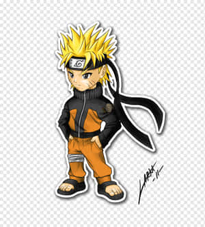 Chibi Naruto Uzumaki 身穿橙色和黑色忍者裝束，雙手插袋。