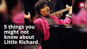 Little Richard 在現場表演中穿著粉紅色西裝，在鋼琴前熱情歌唱。 — 荷里活 GIF 壁紙