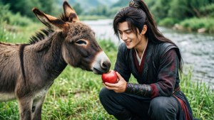 魏無羨在河邊餵他的驢子小蘋果