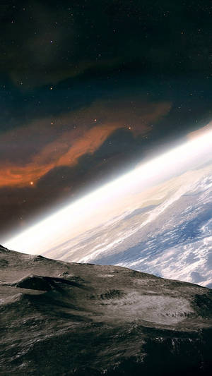 月球景觀，眺望地球發光的大氣層和星空。 — 行星 壁紙