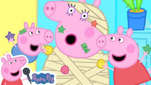 Peppa Pig 和朋友們打扮成木乃伊，貼上星星貼紙。