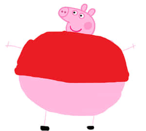 Peppa Pig 從一個巨大的紙杯蛋糕後面探出頭來，帶有棍狀手臂和腿。