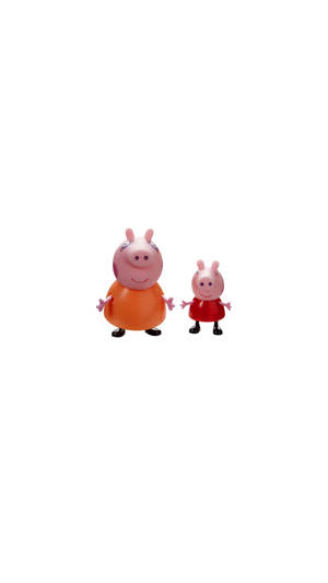 兩個 Peppa Pig 玩具公仔一齊企喺白色背景上。