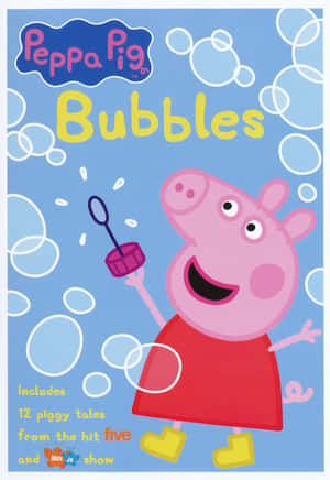 Peppa Pig 喺歡樂嘅卡通插圖中吹泡泡。