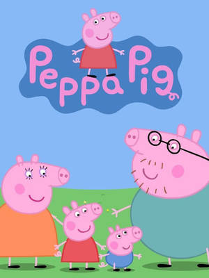 Peppa Pig 一家在藍天下戶外微笑，上方有節目標題。
