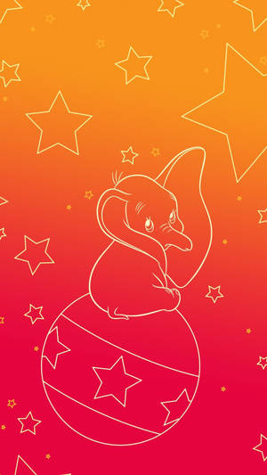 一隻卡通大象棲息在星形球上，背景是橙紅色漸變。 — 星星 壁紙