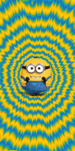 黃色Minion角色被旋轉的藍色和黃色圖案包圍。
