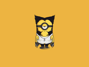 黃色Minion有黑色毛同爪，着住白色背心。