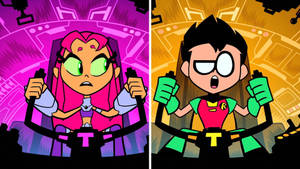 兩個 Teen Titans 角色在駕駛艙座位上緊握控制裝置，表情驚訝。