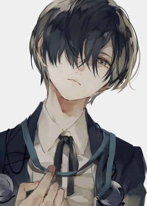 穿著校服的動漫男孩，戴著聽診器，悲傷地低頭看。 — 動漫男孩 壁紙