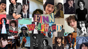 Finn Wolfhard 唔同服裝同姿勢嘅拼貼，用色彩繽紛嘅字母拼出佢個名。