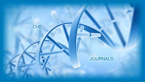 藍色科學主題的DNA雙螺旋，帶有CHE和JOURNALS文字標籤。