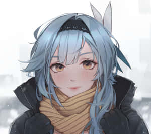 銀色頭髮和兔耳的動畫女孩，穿著冬季外套和圍巾。 — 戰士 壁紙