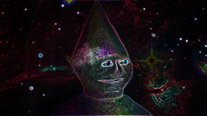 一個發光的外星人形象，戴著尖頂帽子，背景是色彩繽紛的宇宙星雲。