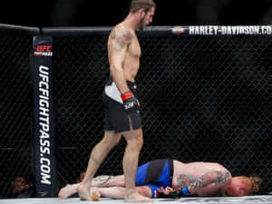 UFC拳手站在籠內倒下的對手之上 — 4:3 壁紙