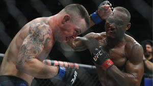兩名MMA拳手在UFC八角籠中進行殘酷比賽時互相出拳。