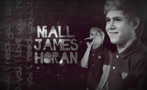Niall James Horan在舞台上微笑唱歌，背景為風格化文字。