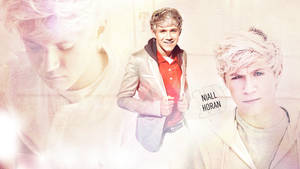 Niall Horan 的粉彩色調肖像拼貼，帶有分層圖像和柔和燈光。