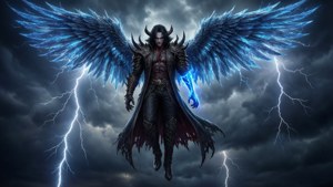 尼祿以惡魔觸發形態現身，伴隨藍色閃電的史詩級桌布。