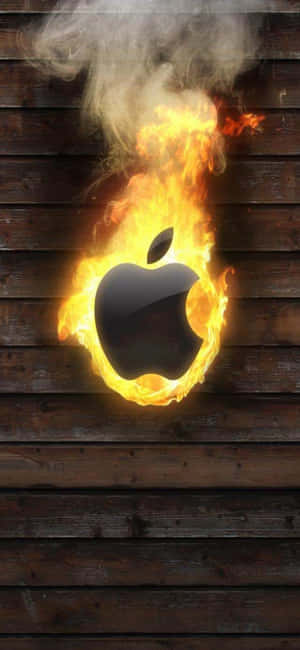 木牆上燃燒的Apple標誌，煙霧升騰。