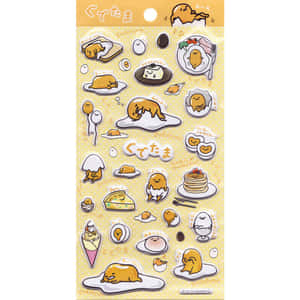 Gudetama 貼紙，以懶惰蛋角色為特色，出現在食物場景中。