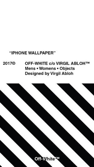 白色背景上帶有 Off-White 品牌文字的黑色對角線條紋。