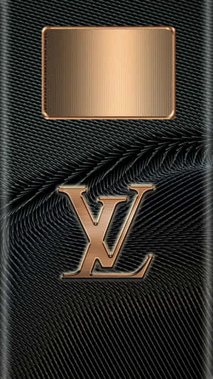 金色LV標誌在黑色紋理背景上，搭配時尚金屬質感。