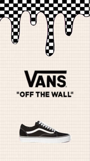 在帶有滴落棋盤格圖案的方格紙上，黑色Vans運動鞋帶有白色條紋。 — Vans GIF 壁紙