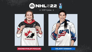 插圖風格的冰球運動員 Marie-Philip Poulin 和 Hilary Knight 身穿國家隊球衣。 — 運動 壁紙