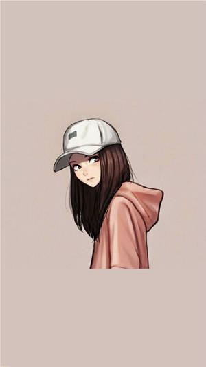 戴白色帽子和粉紅色連帽衫的動漫女孩回頭看