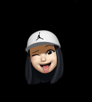一個眨眼並伸出舌頭、戴著白色 Jordan 帽子的 emoji 女孩。 — 省電 壁紙