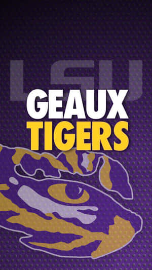 LSU Tigers球隊標誌，上面有「GEAUX TIGERS」字樣，背景係有紋理嘅紫色。