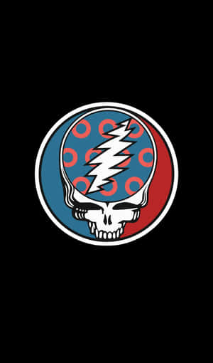 Grateful Dead骷髏標誌，帶有閃電和圓圈，黑色背景
