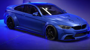 啞光藍色BMW M4雙門轎跑車，黑色輪圈，藍色工作室燈光。 — 藍色 壁紙