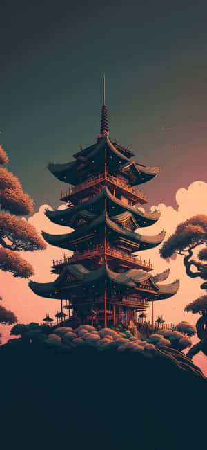山丘上的寶塔，背景有樹木