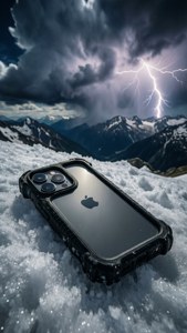 雪中的iPhone，山上有閃電