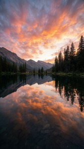 日出時分的寧靜山湖，倒影清晰生動，非常適合 iPhone 11 Pro Max。