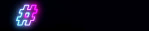 黑色背景上發光的藍色和粉紅色霓虹燈標籤符號。 — 省電 壁紙
