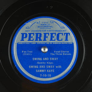 Sammy Kaye 嘅「Swing and Sway」嘅復古藍色同銀色黑膠唱片標籤。