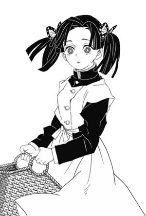 戴著蝴蝶髮夾的動漫女孩拿著一個編織籃子。