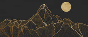 滿月下繁星夜空中的金色山脈。