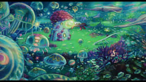 發光的海底幻想世界中的彩色水母和珊瑚。 — 水下 壁紙