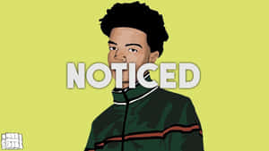 一位穿著綠色外套的年輕男子的插圖，臉上疊加了「NOTICED」一詞。