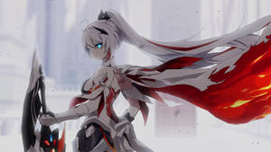 銀髮紅斗篷的動漫女戰士，在雪城中握著發光的劍。 — 咒術回戰 壁紙